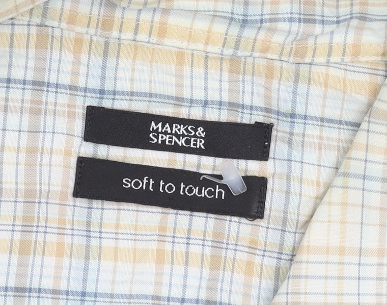 Marks and Spencer Men’s Beige Check XL Short Sleeve Button-Up Shirt 44-46 in