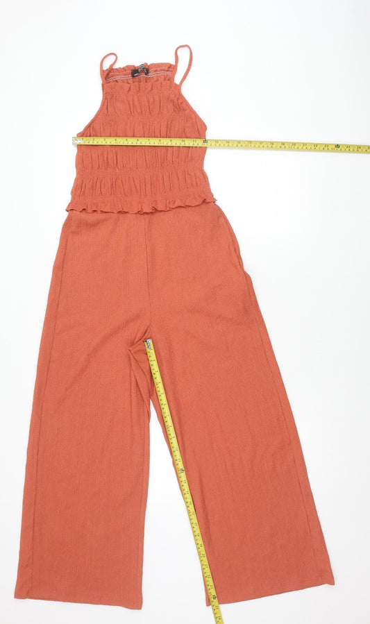 Bershka Women’s Orange Wide-Leg Crepe Jumpsuit Size M Sleeveless Summer
