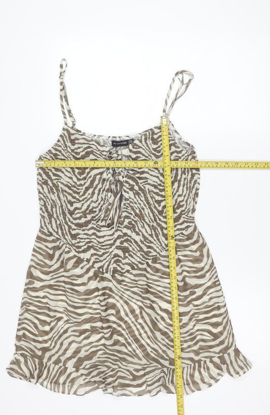 PrettyLittleThing Women’s Brown Zebra Print Slip Dress Size 14
