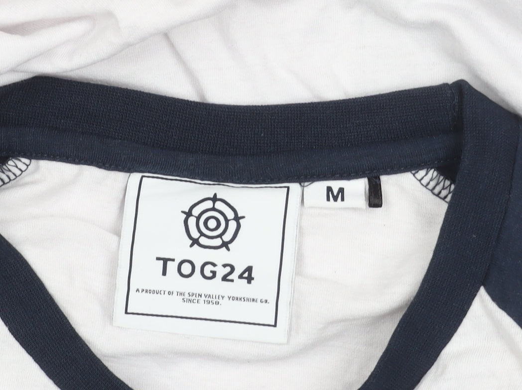 TOG24 Mens White Blue Long Sleeve Crew Neck Cotton Blend T-Shirt M