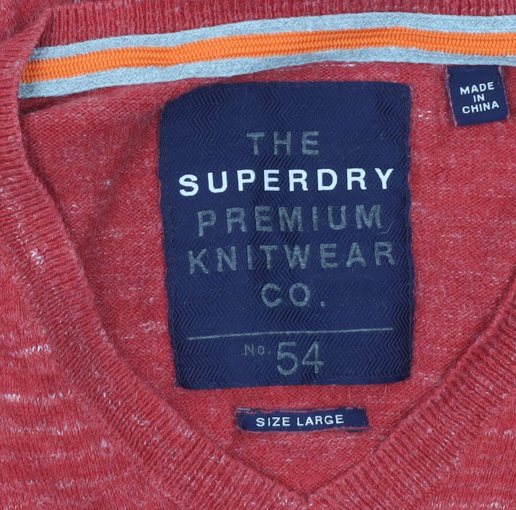 Superdry Mens Red V-Neck Cotton Cashmere Pullover Jumper Size L