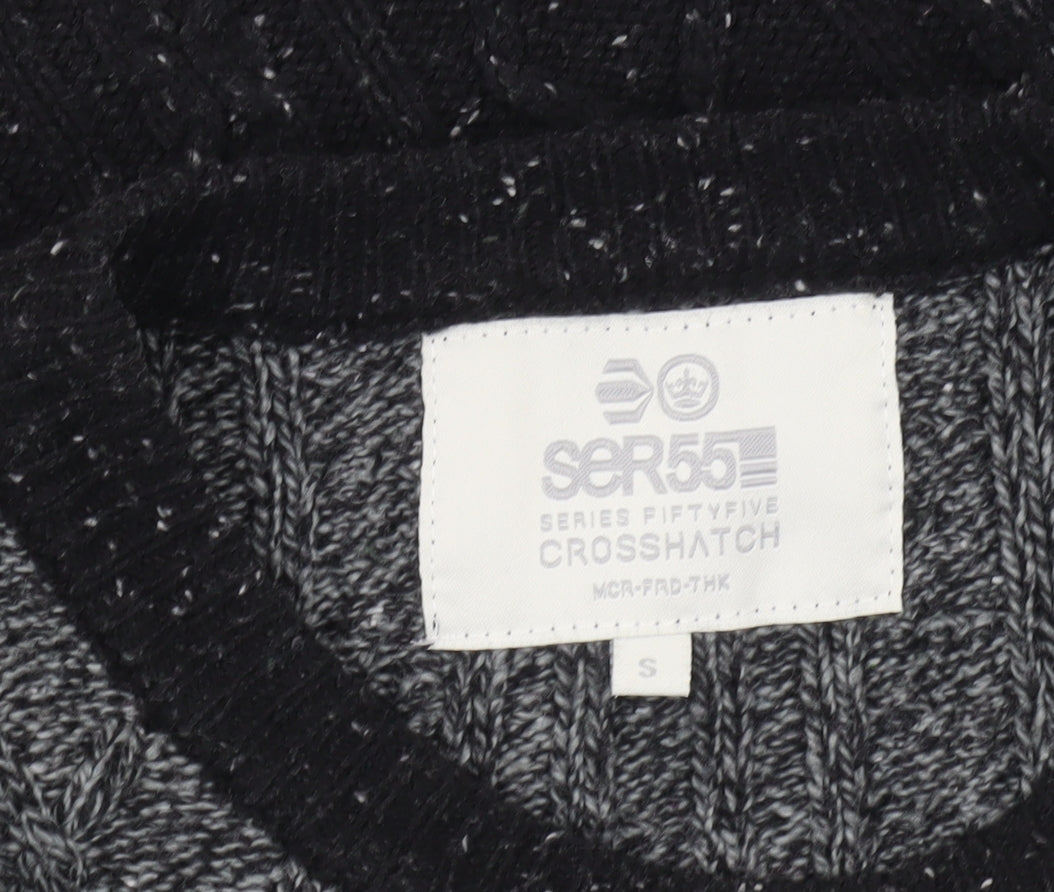 Crosshatch Mens Black Grey Cable-Knit Wool Blend Jumper Size S