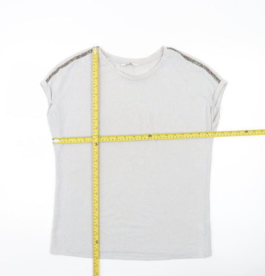 Tu Women Grey Sequin Shoulder Crew Neck T-Shirt Size 14