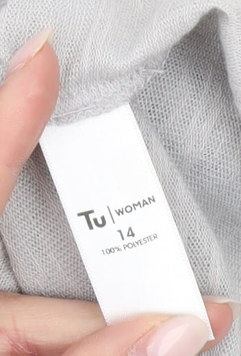 Tu Women Grey Sequin Shoulder Crew Neck T-Shirt Size 14