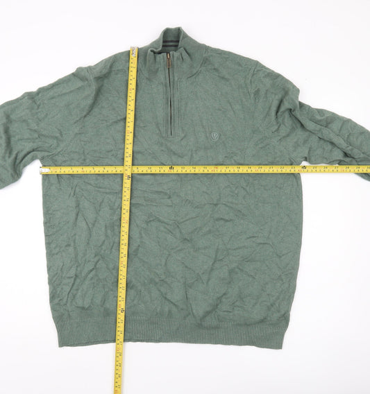 Fat Face Men's Green 2XL Pullover Half Zip Jumper Cotton Linen