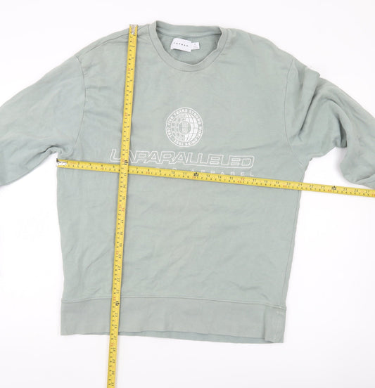 Topman Men’s Green Sweatshirt Size S Crew Neck Graphic Pullover