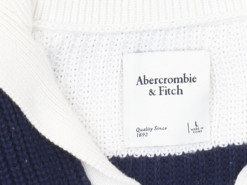 Abercrombie & Fitch Women’s Blue White Striped Collared Jumper L