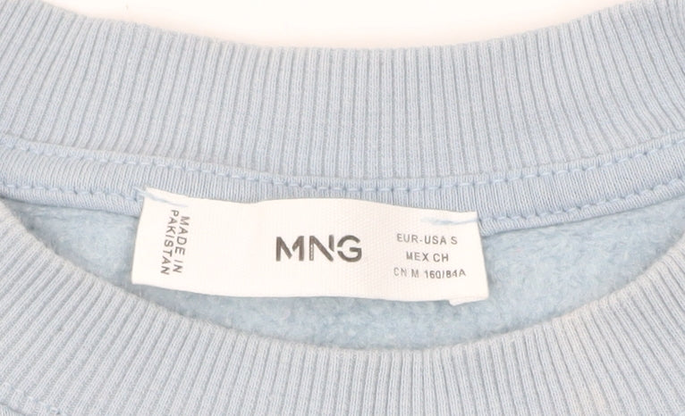 MNG Women Blue Small Pullover Sweatshirt Crew Neck Cotton