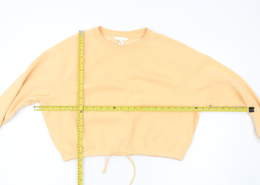 H&M Women’s Beige Cropped Sweatshirt Size 12 Drawstring Crew Neck