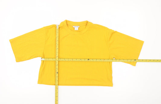 Monki Women Yellow Cropped T-Shirt Size S Short Sleeve Jersey Top