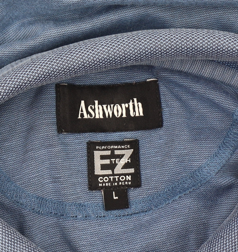 Ashworth Men’s Blue Geometric Golf Polo Shirt Size L Cotton