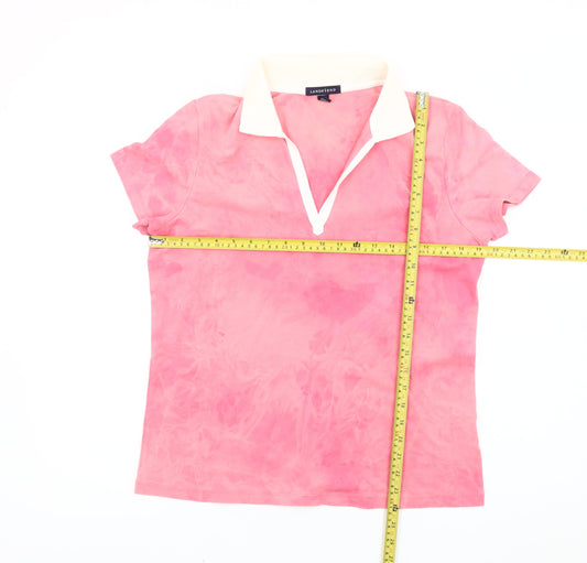 Lands' End Women's Pink Polo Shirt M Collared Short Sleeve Cotton