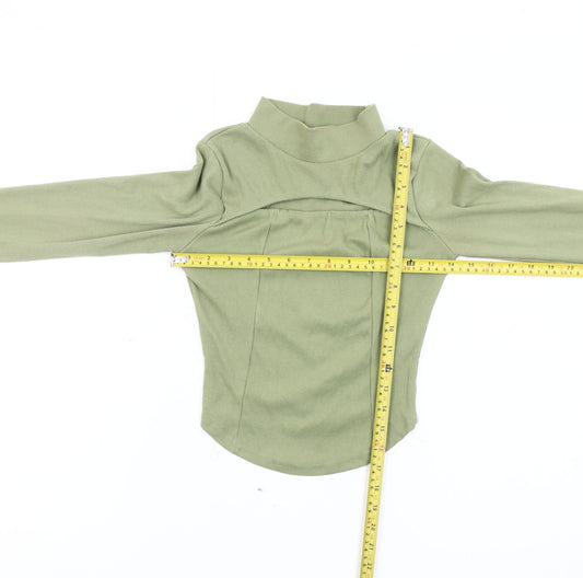 Nasty Gal Womens Green Cropped Mock Neck Long Sleeve Top Size 6