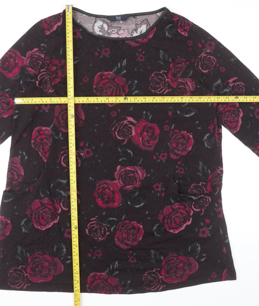 Isle Women’s Multicoloured Floral Tunic Blouse L 3/4 Sleeve Knit