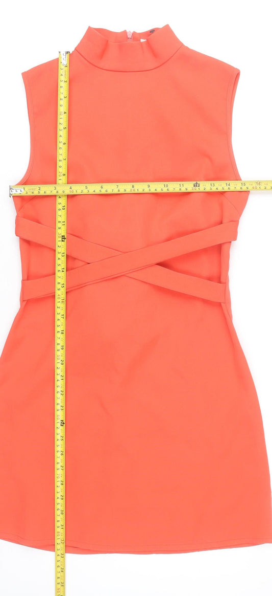 Missguided Women’s Orange Bodycon Short Dress Size 8 High Neck Cut Out