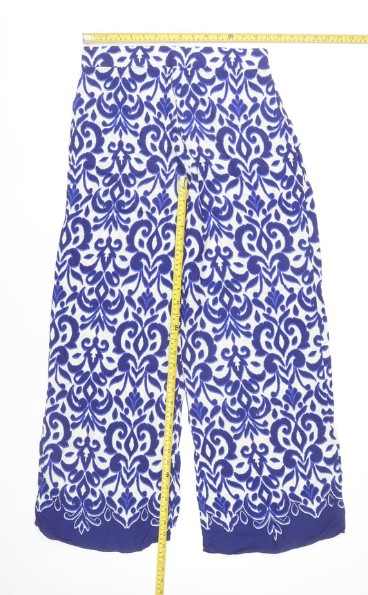 New Look Womens Blue White Wide-Leg Trousers Size 12 Viscose