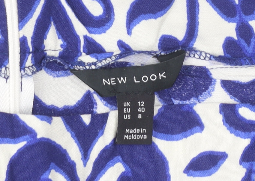 New Look Womens Blue White Wide-Leg Trousers Size 12 Viscose