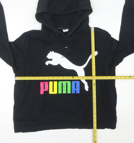 Puma Womens Black Hoodie Size 10 Pullover Logo Graphic Casual