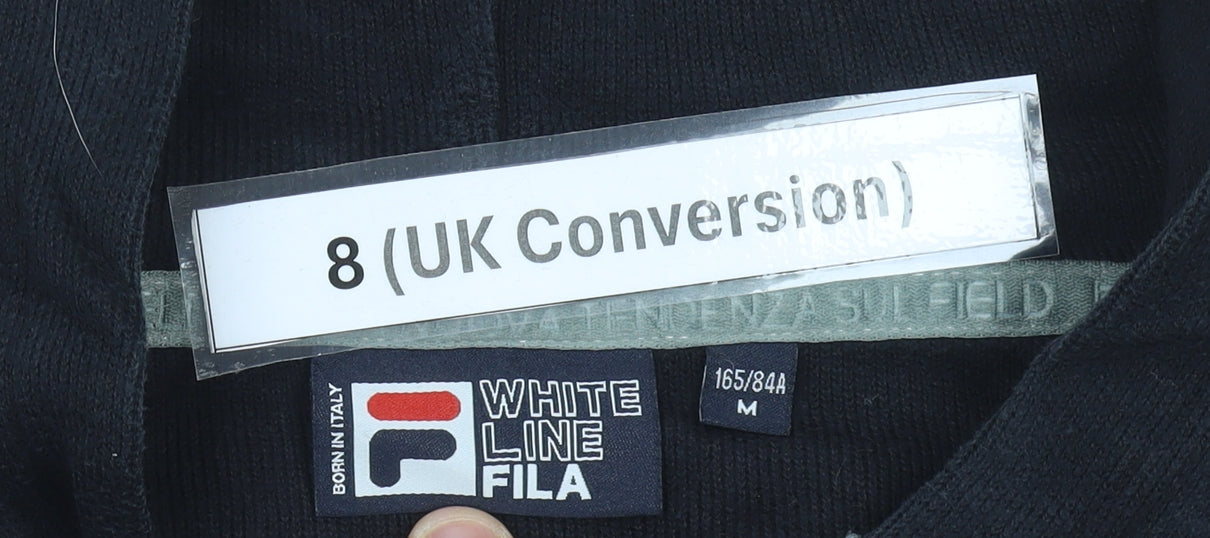 Brand and care label for Fila women’s black henley hoodie, size UK 8, uk sports casual