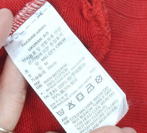 Adidas Women Red Sweatshirt UK 12 Crew Neck Graphic Print Cotton