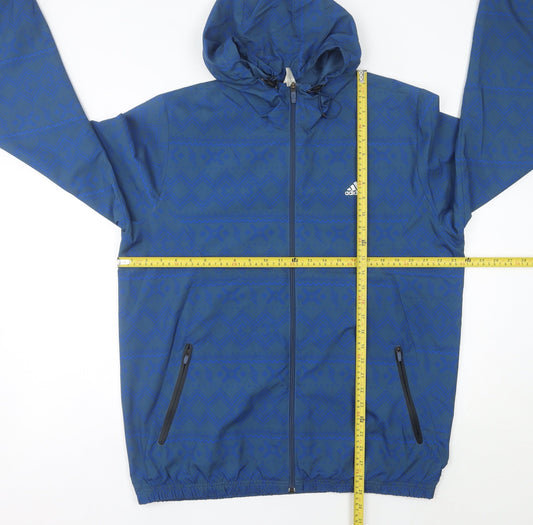 Adidas Men’s Blue L Windbreaker Jacket Hooded Full Zip Lightweight