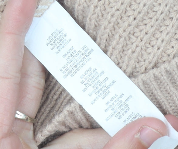 Boohoo Women’s Beige Tall V-Neck Chunky Knit Pullover Jumper M