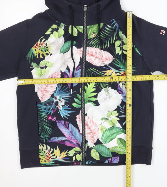 Fila White Line Womens Navy Floral Full Zip Hoodie Size 8