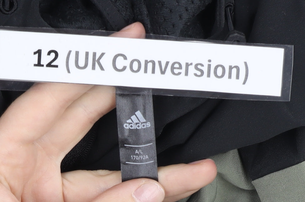 Adidas Womens Black Green Size 12 Windbreaker Jacket Hoodie