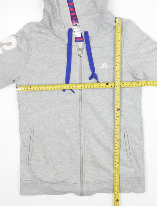 Adidas Womens Grey Zip Hoodie Size 10 Regular Fit Sportswear