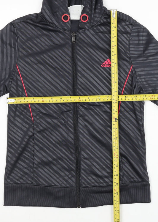 Adidas Womens Black Size 8 Full Zip Hoodie Sweatshirt Polyester