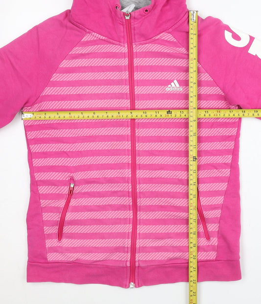 Adidas Womens Pink Full Zip Hoodie Size 12 Cotton Blend Sportswear
