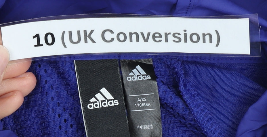 Adidas Womens Blue Windbreaker Jacket Size 10 Hooded Lightweight