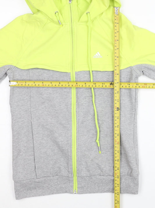 Adidas Women’s Grey & Neon Yellow Full Zip Hoodie Size UK 8