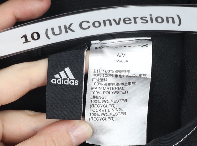 Adidas Womens Black Size 10 Track Jacket Hooded Full Zip Polyester