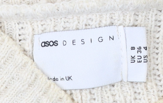 ASOS DESIGN Women’s Ivory Relaxed Pullover Jumper UK 8 V-Neck Knit