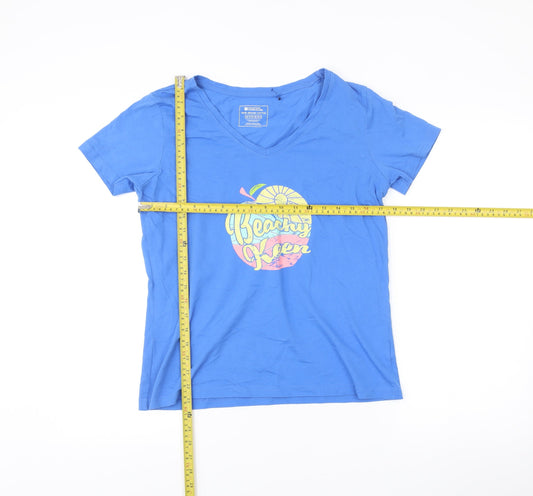 Mountain Warehouse Women’s Blue Cotton V-Neck T-Shirt UK 10 Beach Graphic