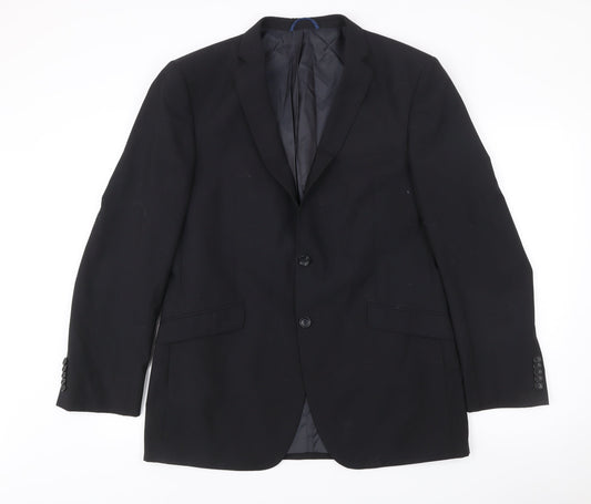 Burton Mens Black Wool Blend Blazer Jacket 42R Notch Lapel Business