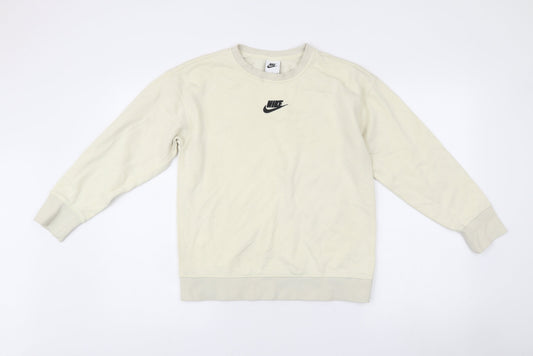 Additional front view of Nike unisex ivory l pullover sweatshirt crew neck cotton blend