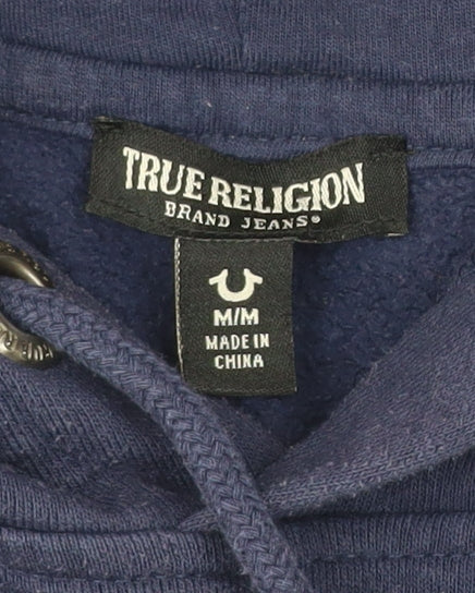 True Religion Men's Blue Pullover Hoodie Size M Graphic Print Cotton