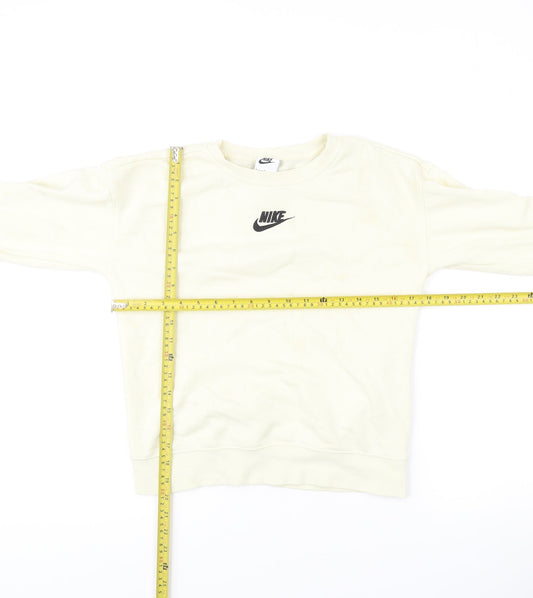 Nike Womens Ivory Small Pullover Sweatshirt Logo Crew Neck
