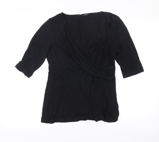 Womens UK Size L Cable & Gauge Black Wrap Blouse