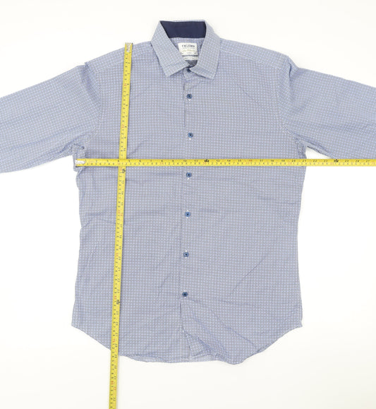 T.M. Lewin Men’s Blue Slim Fit Geometric Formal Cotton Dress Shirt Size 16