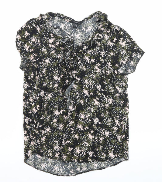 New Look Womens Multicoloured Floral Ruffle Tie Blouse Size 12