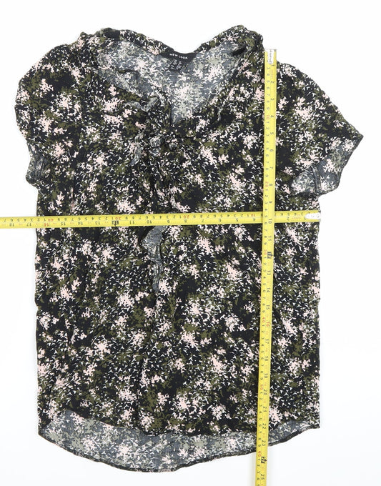 New Look Womens Multicoloured Floral Ruffle Tie Blouse Size 12