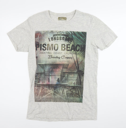 Next Men’s Grey Graphic Print Beach T-Shirt Size S Cotton Crew Neck