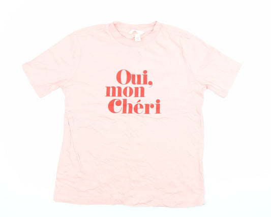 Womens UK Size XS H&M Pink Basic T-Shirt