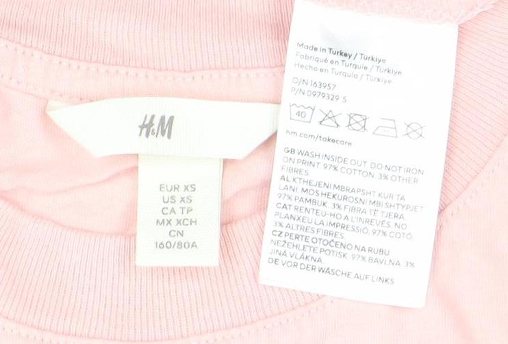 Womens UK Size XS H&M Pink Basic T-Shirt