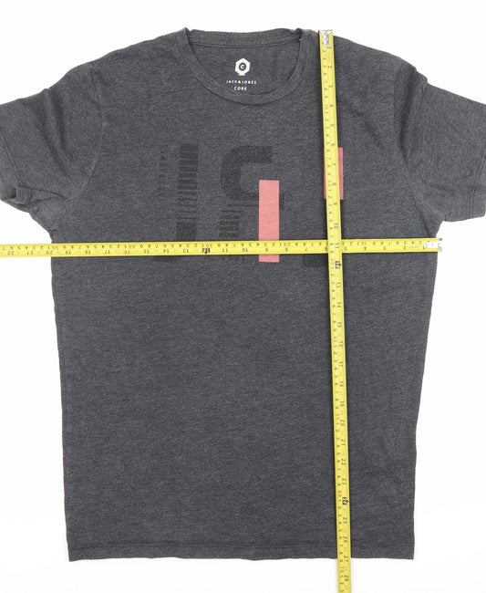 Jack & Jones Men’s Grey Graphic Print Crew Neck T-Shirt Size S