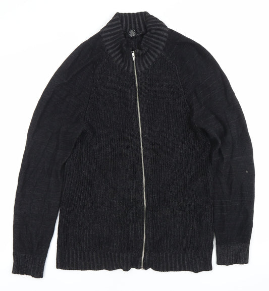 Porter + Ash Men’s Black Cotton Full Zip Jumper Size M High Neck