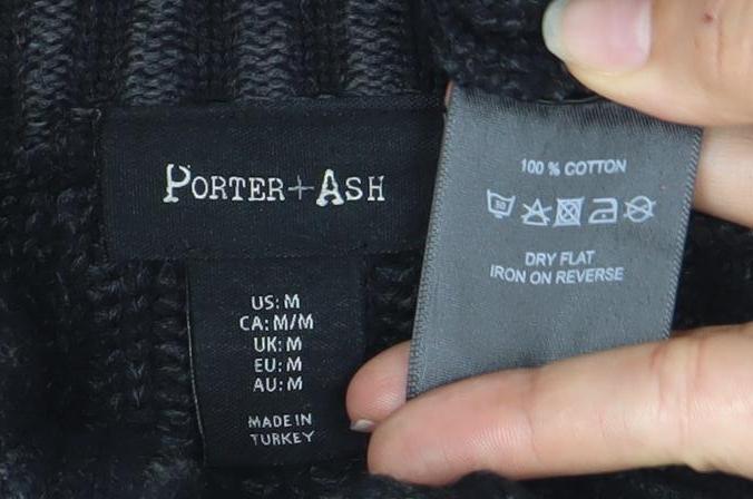 Porter + Ash Men’s Black Cotton Full Zip Jumper Size M High Neck